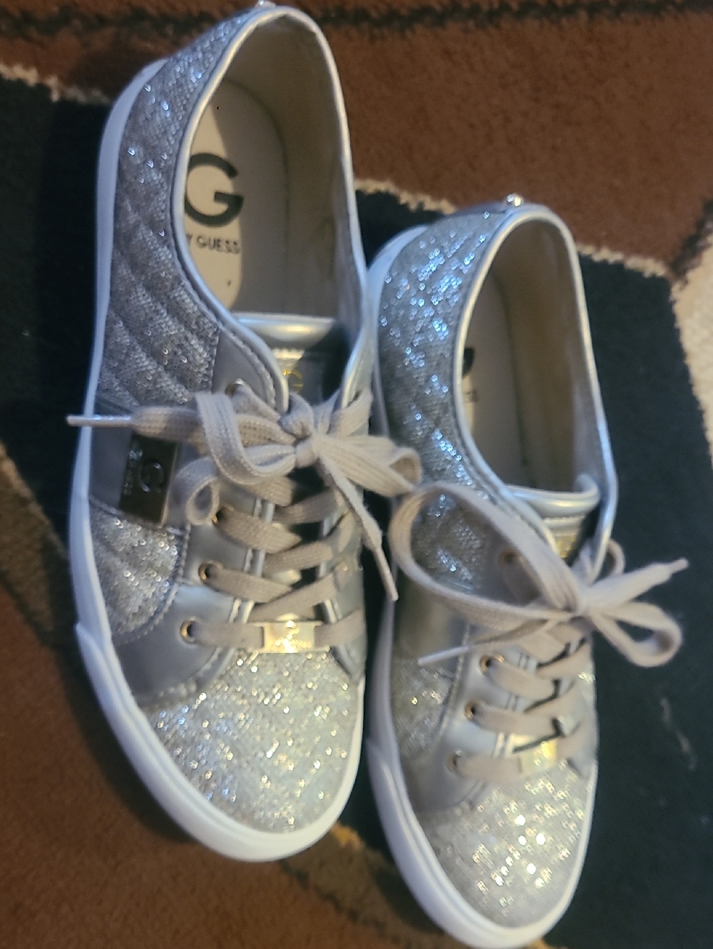 GUESS Gold Glitter Lace-Up Sneakers for Women